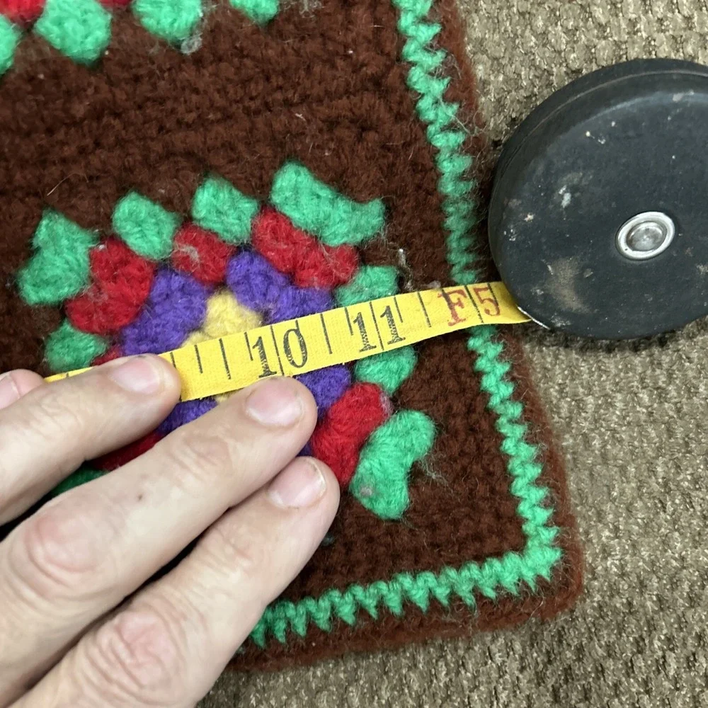 Vtg 70s Brown Multicolor Flower Square Afghan Blanket Granny Crochet Throw 48x60